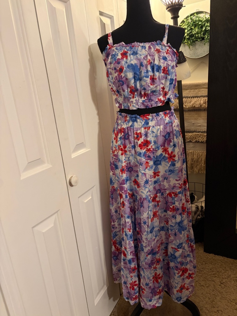 HYFVE Floral Two-Piece Maxi Set in Lavender, Blue & Red